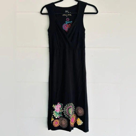 Desigual | Dresses | Desigual Floral Embroidered Knitted Black Sleeveless  Dress | Poshmark